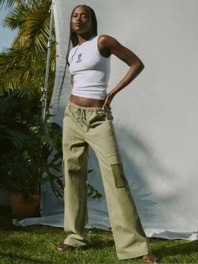 Abercrombie Pull On Wide Leg Vol 28 Green Cargo Pants Small Baggy Loose Utility
